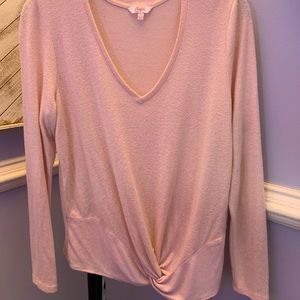 Light Pink V-Neck Sweater with Knot